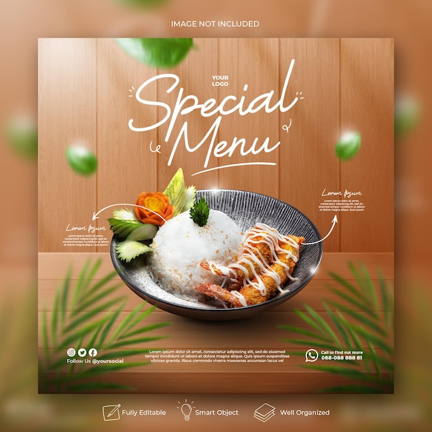 レストランテンプレートバナーのソーシャルメディア投稿食品