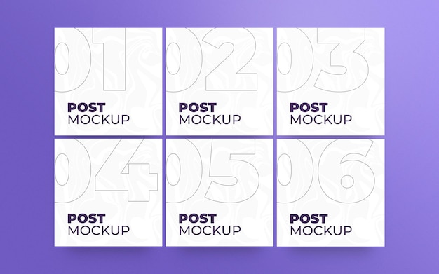 PSD 6ポストモックアップのソーシャルメディア投稿