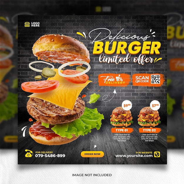 PSD social media post hamburger promotie eten menu social media banner sjabloon