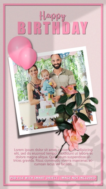 Social media post Happy Birthday photo paper frame set mockup premium psd