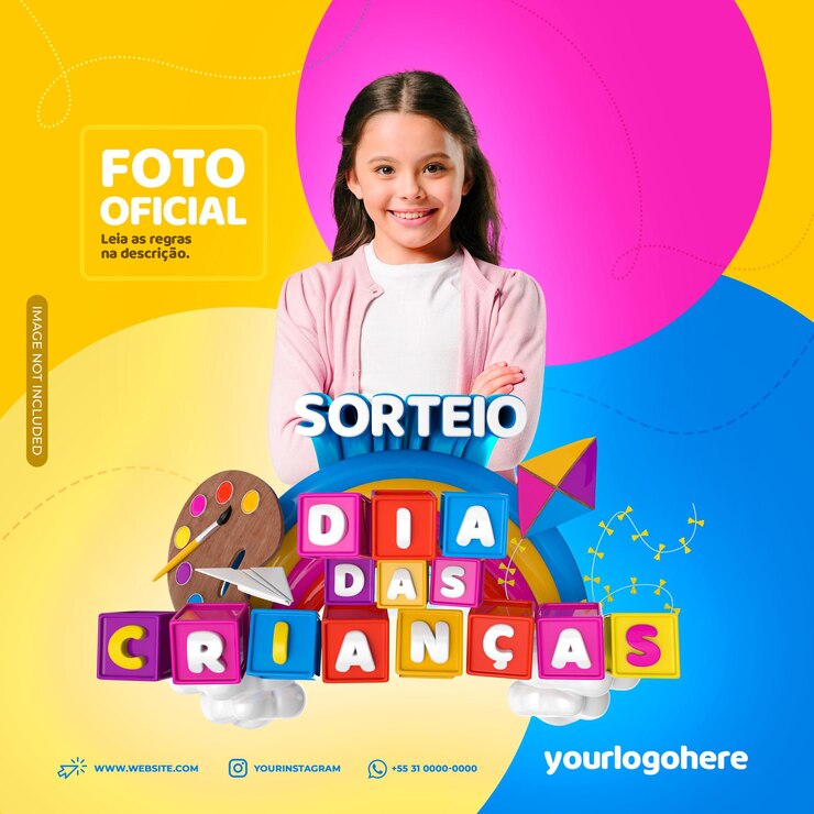 PSD social media post instagram for childrens day brazil 3d stamp for composition