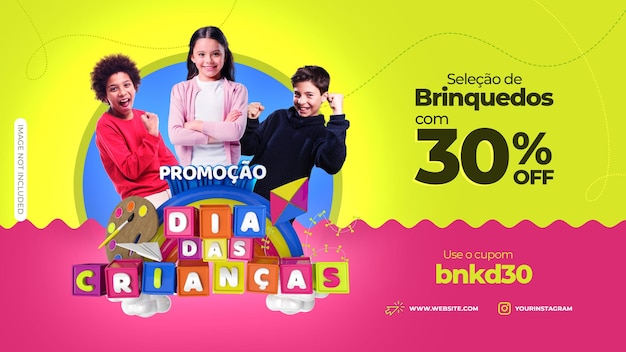 PSD social media post instagram na dzień dziecka brazylia 3d znaczek do kompozycji