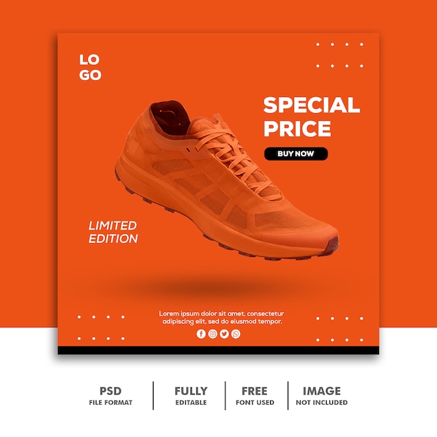 Social Media Post Instagram Square Banner Template Shoes Special Orange