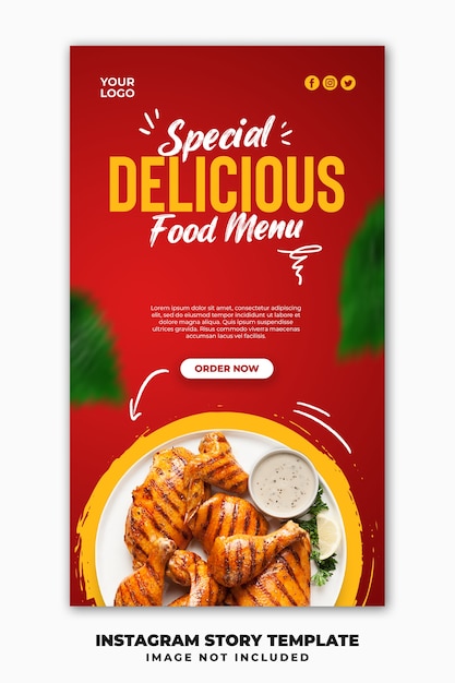 Social media post instagram verhalen sjabloon voor spandoek voor restaurant food menu chicken