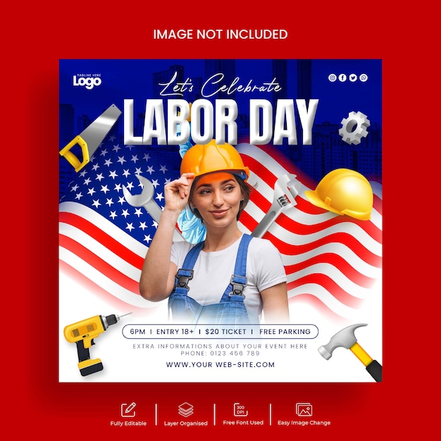 Social media post for labor day celebration and Instagram banner design