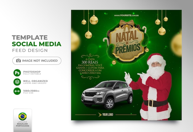 Social media post buon natale in portoghese 3d render per la campagna di marketing in brasile