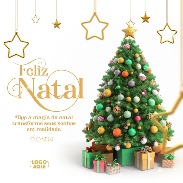 PSD social media post merry christmas in portuguese 3d render for marketing campaign in brazil