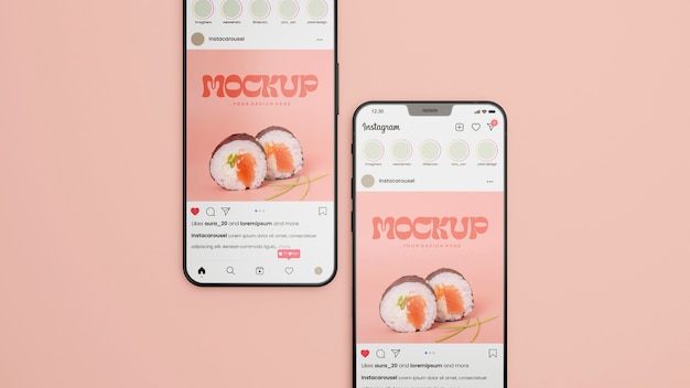 Modello di post sui social media con dispositivo smartphone