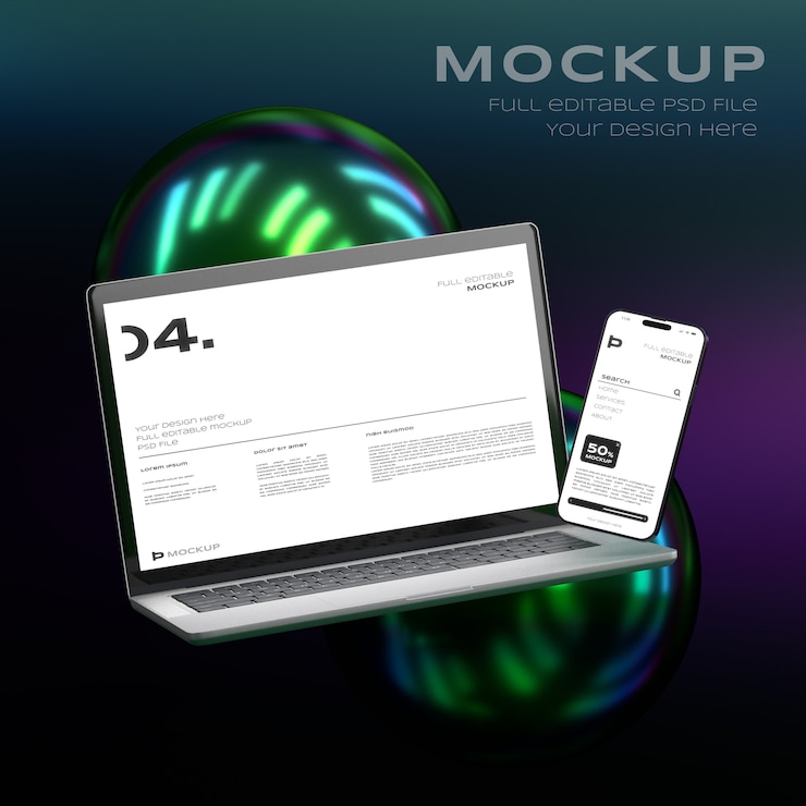 PSD social media post mockup on device