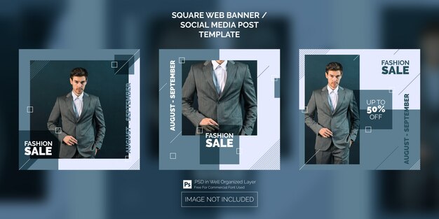 Social media post of square web banner sjabloon collectie van fashion sale