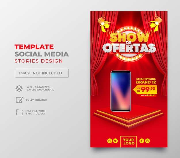 social media post offers show in portuguese 3d render for brazil marketing campaign
