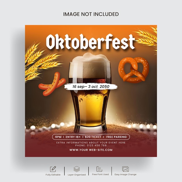 Social media post for oktoberfest party and beer festival banner template