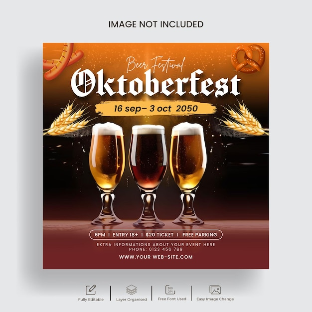 Social media post for oktoberfest party and beer festival banner template