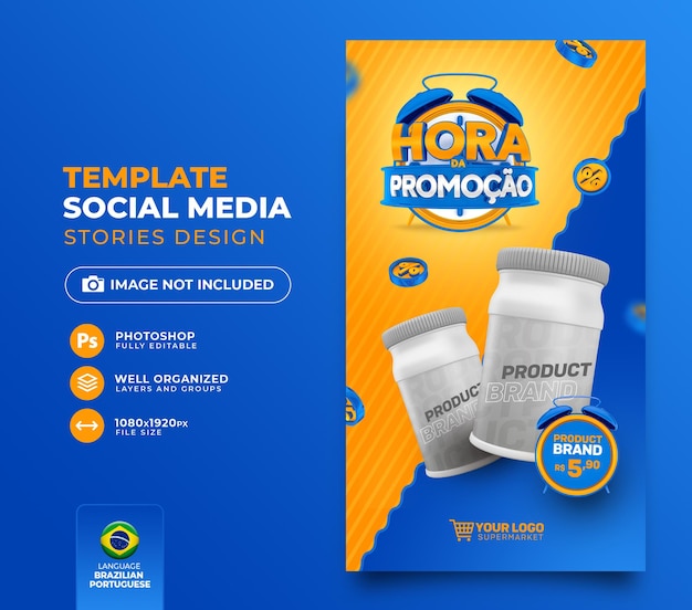 social media post promotion time 3d render in brazil template design in portuguese
