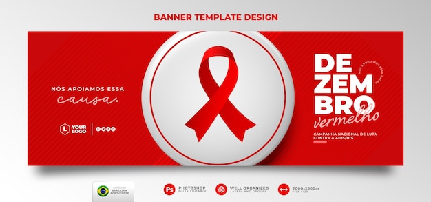 PSD social media post red december fight against aids in 3d render for marketing campaign in brazil