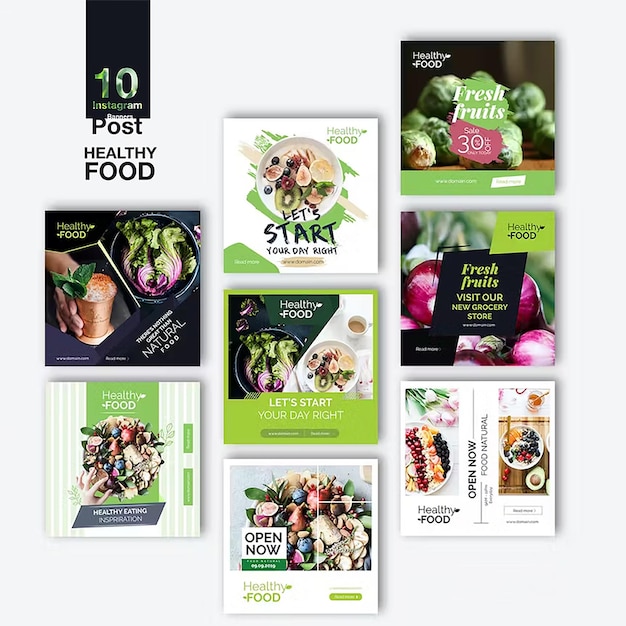 PSD Пост в социальных сетях square healthy food 10 post