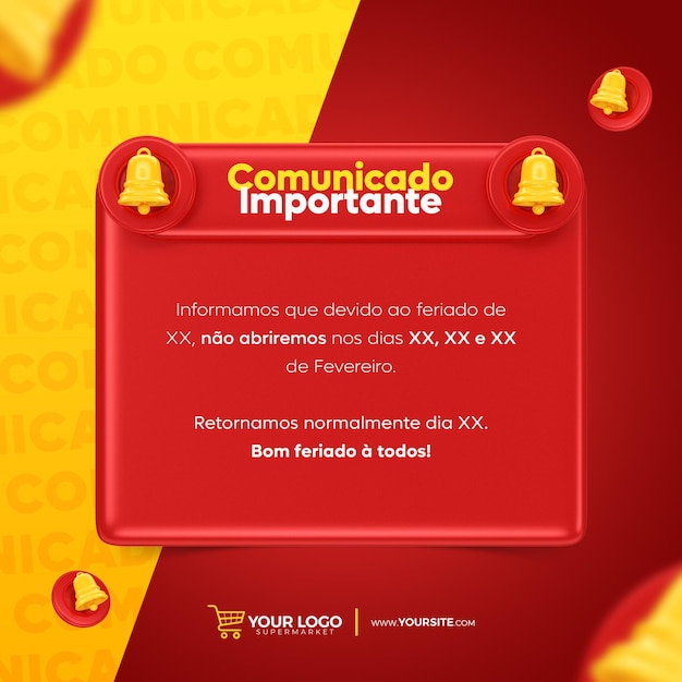 Social media post template announcement in brazilian portuguese