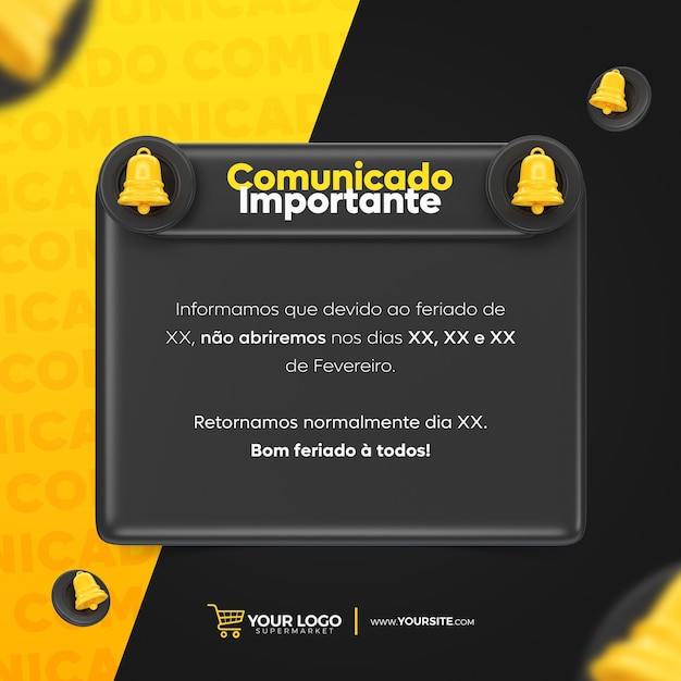 PSD social media post template announcement in brazilian portuguese