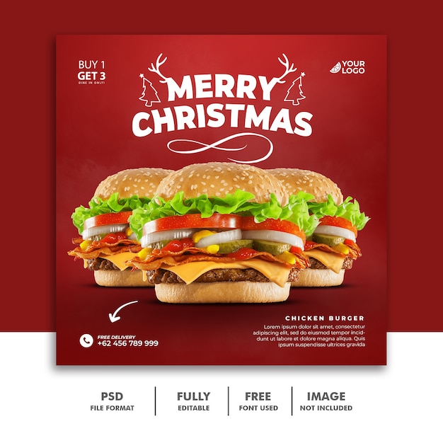 Social media post template for christmas fastfood menu burger