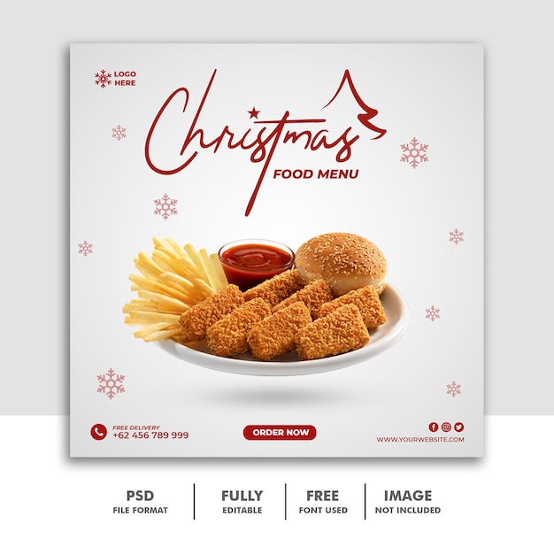 Modello di post sui social media per il menu fastfood di natale