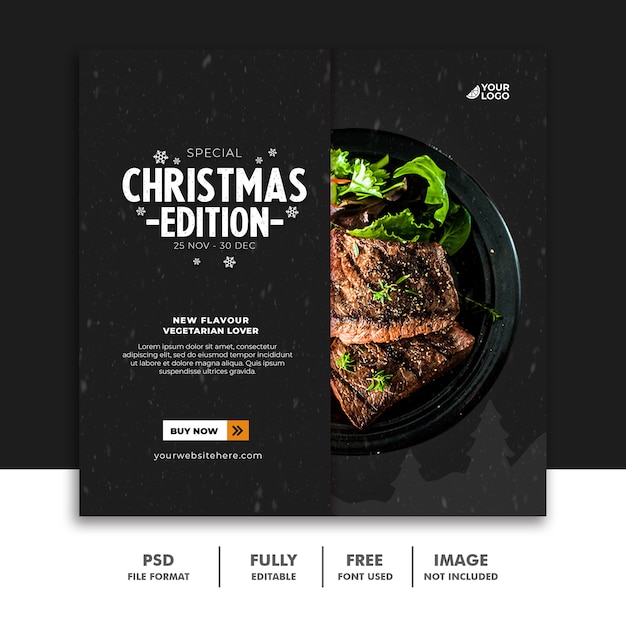 PSD social media post template for christmas food menu steak beef