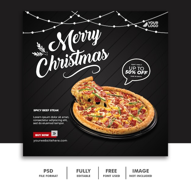 ソーシャルメディア投稿テンプレートクリスマスレストランフードメニューピザ