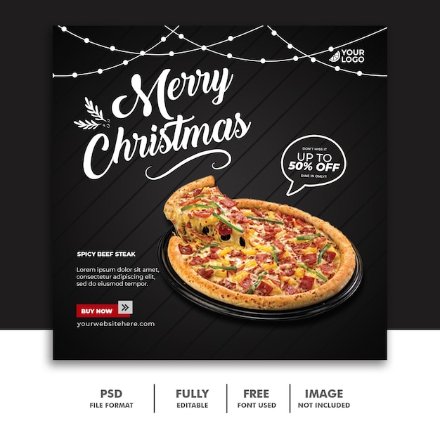 Modello di post sui social media natale per la pizza del menu del cibo del ristorante