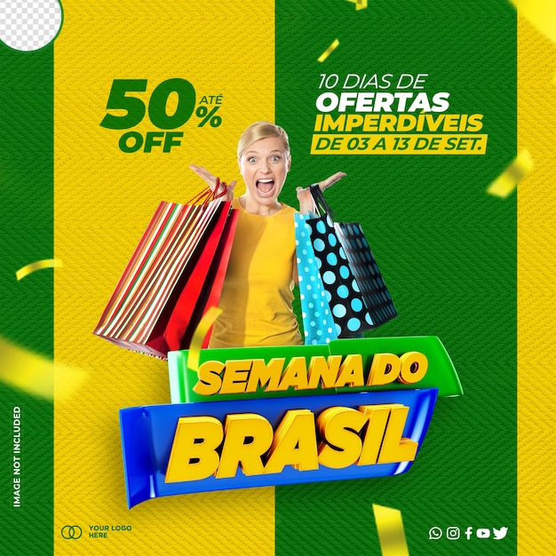 Social media post template design brazil week semana do brasil