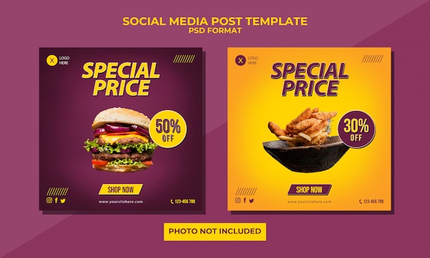 Social Media Post Template For Food Promotion in Purple Yellow Color