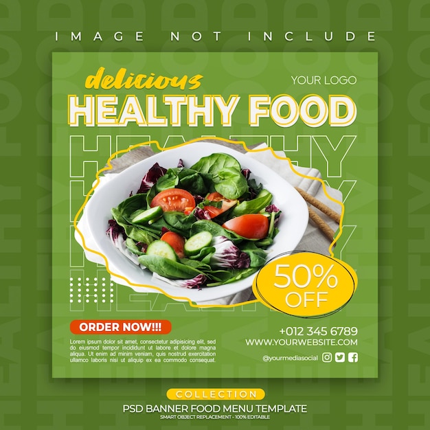 PSD social media post template healthy food delicious menu restaurant