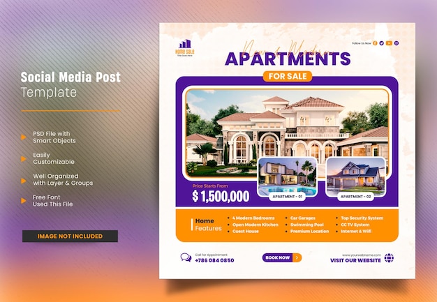 PSD social media post template for home sale square banner and modern apartment web banner design