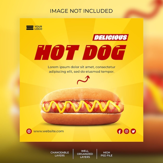 PSD modello di post sui social media hot dog