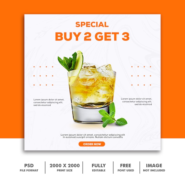 Social media post template instagram, food elegant luxury drink orange