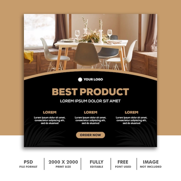 Social media post template instagram, furniture decoration best gold