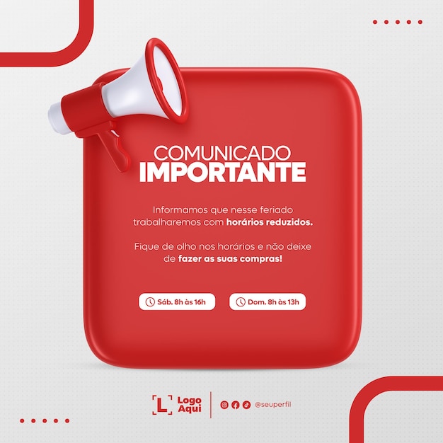 Social media post template megaphone announcement in brazilian portuguese