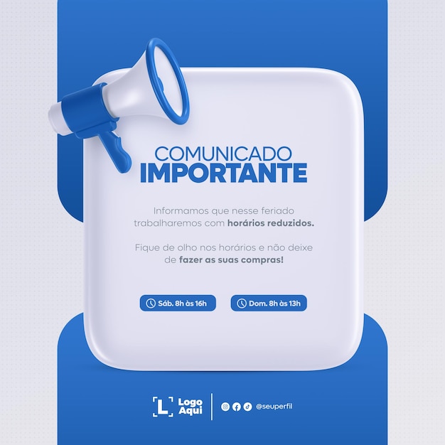 PSD social media post template megaphone announcement in brazilian portuguese