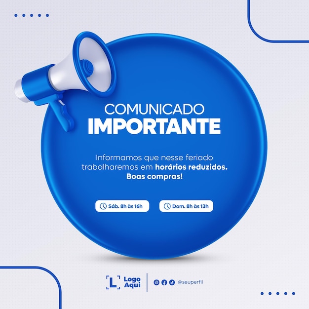 Social media post template megaphone announcement in brazilian portuguese