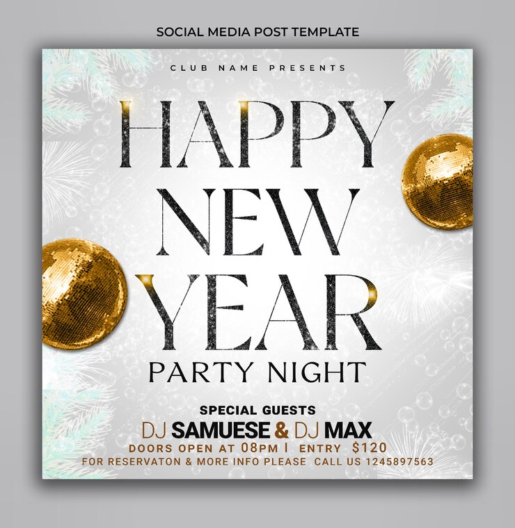 PSD social media post template new year party night