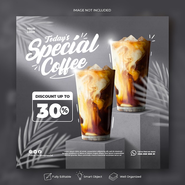 PSD social media post template for restaurant food menu premium coffee