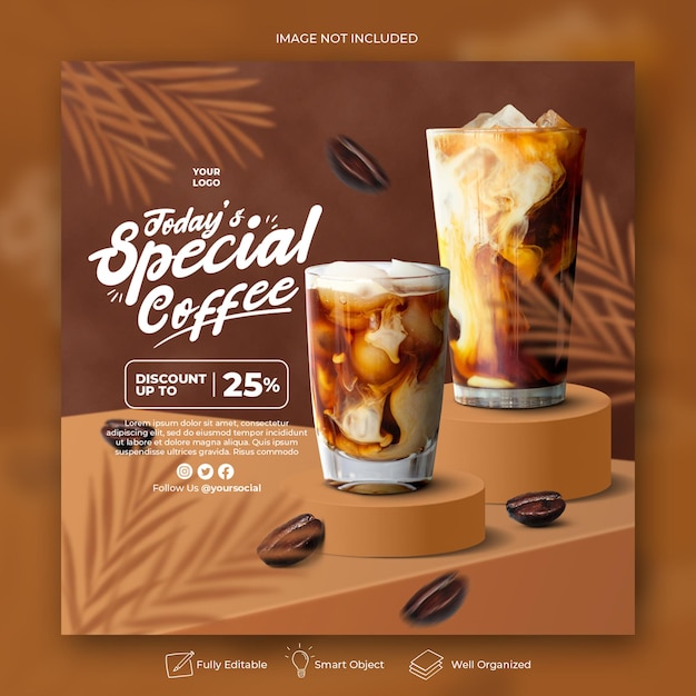 PSD social media post template for restaurant food menu premium coffee