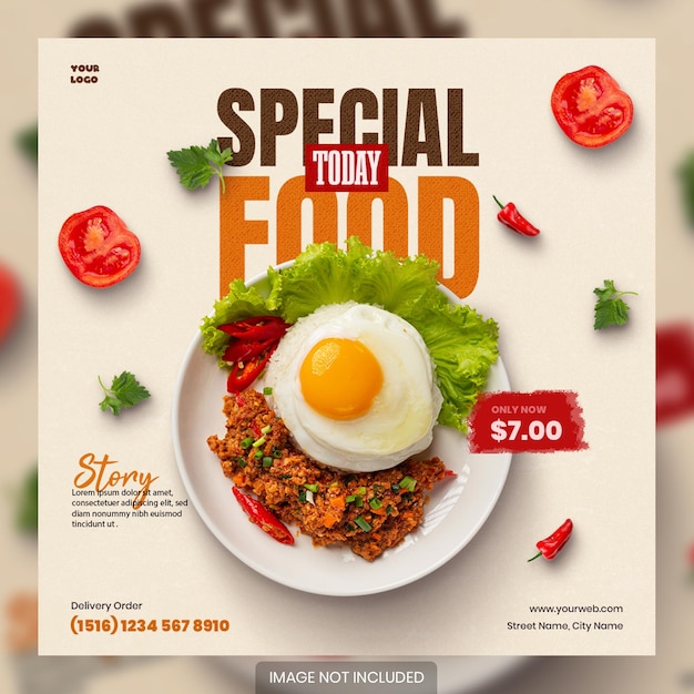 PSD social media post template for restaurant food menu special delicious