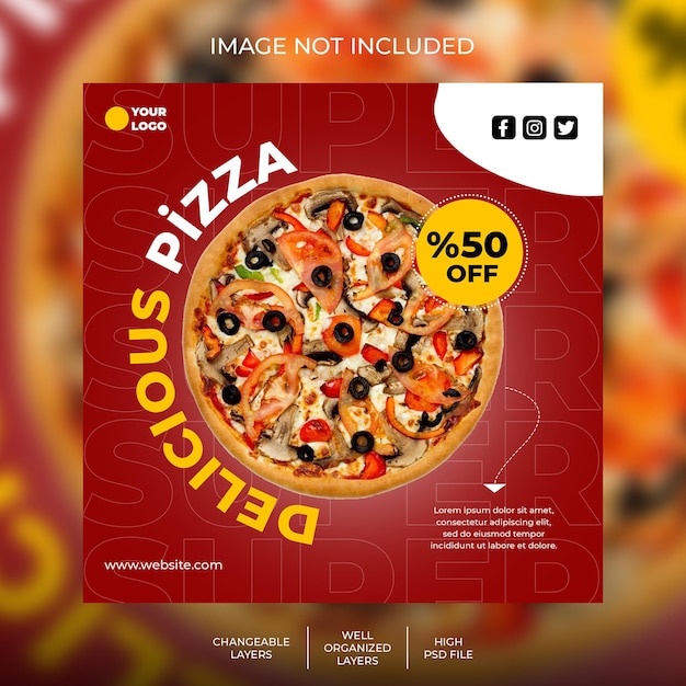 PSD social media post template super delicious pizza