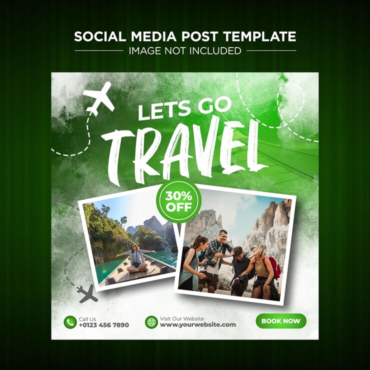 PSD social media post template voor reizen en toerisme