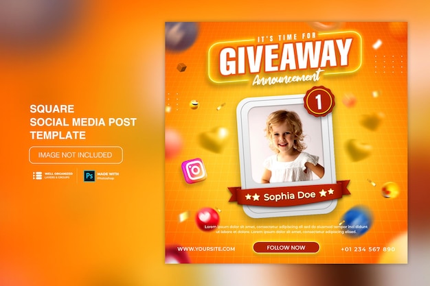 PSD social media post template with giveaway promotion for instagram facebook