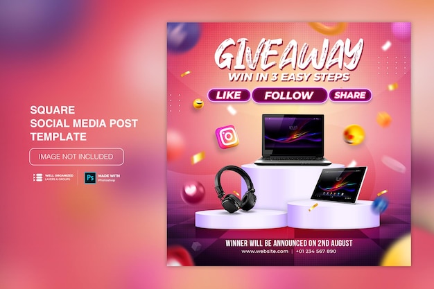 PSD social media post template with giveaway promotion for instagram facebook