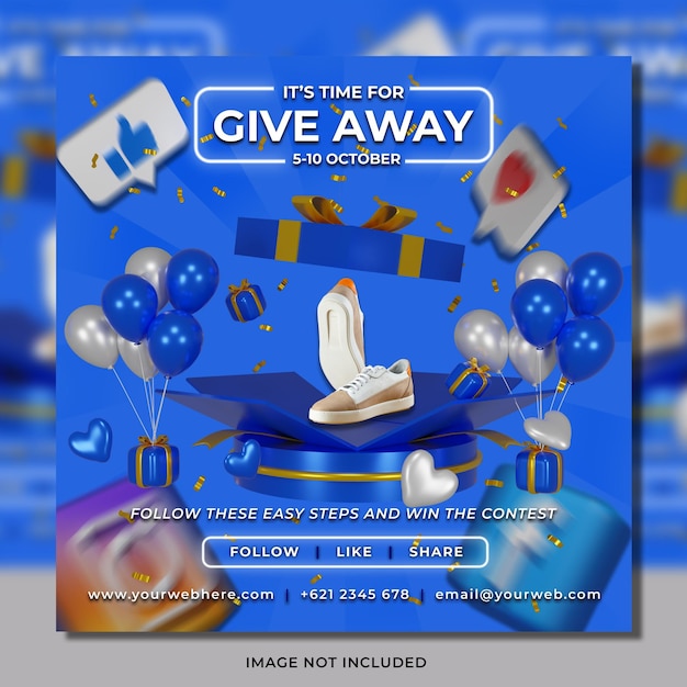 PSD social media post template with giveaway promotion for instagram facebook