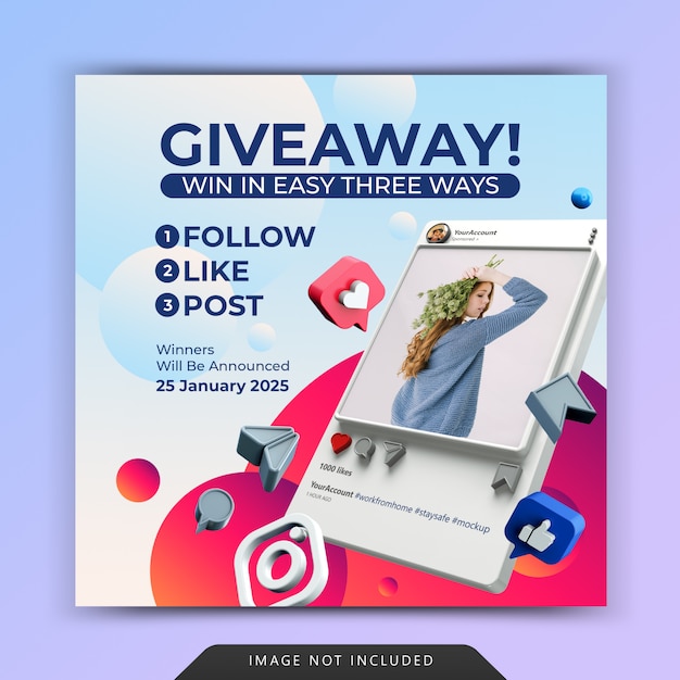 Modello di post sui social media con promozione giveaway per instagram