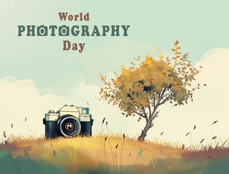 PSD social media post template world photography day with camera psd design background