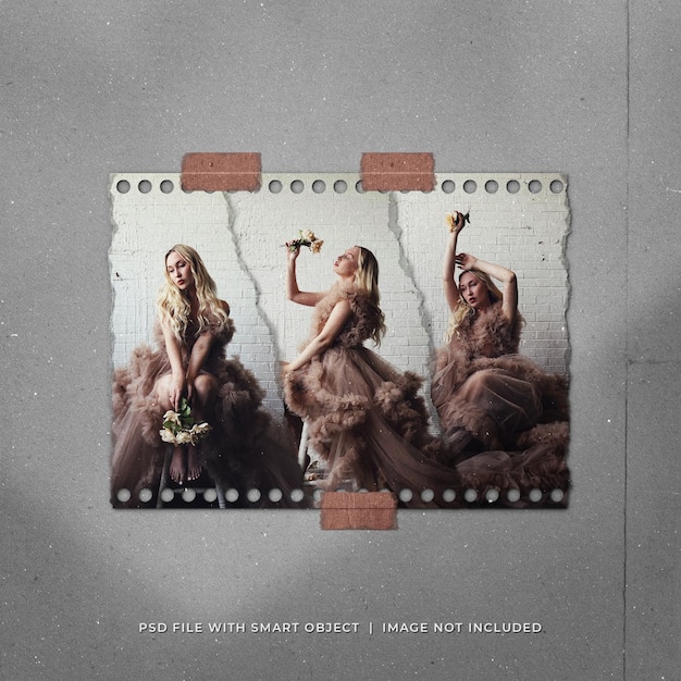 social media post torn photo paper film frames collage mockup