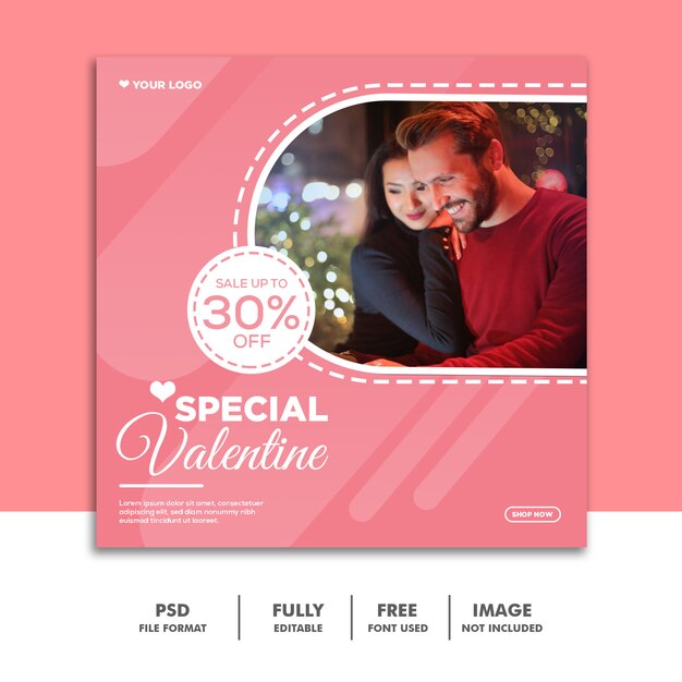 PSD social media post valentine banner instagram, coppia rosa